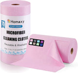 Homaxy Microfiber Cleaning Cloth Roll 75 Pack Reusable Tear Away Towels 11.8" x 11.8" Ultra Absorbent and Lint Free Cleaning Rags Towels for Car House Kitchen Pink