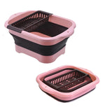 WMKJDS 11L（2.91 Gallon） Collapsible Dish Basin with Drain Plug Space Saving Outdoor Multiuse Foldable Sink Tub Dishpan Portable Kitchen Storage Tray for Vegetable Washing Camping RV (Pink)