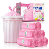 4 Gallon 120 Counts Strong Drawstring Trash Bags Garbage Bags by Teivio Bathroom Trash Can Bin Liners Small Plastic Bags for home office kitchen Pink